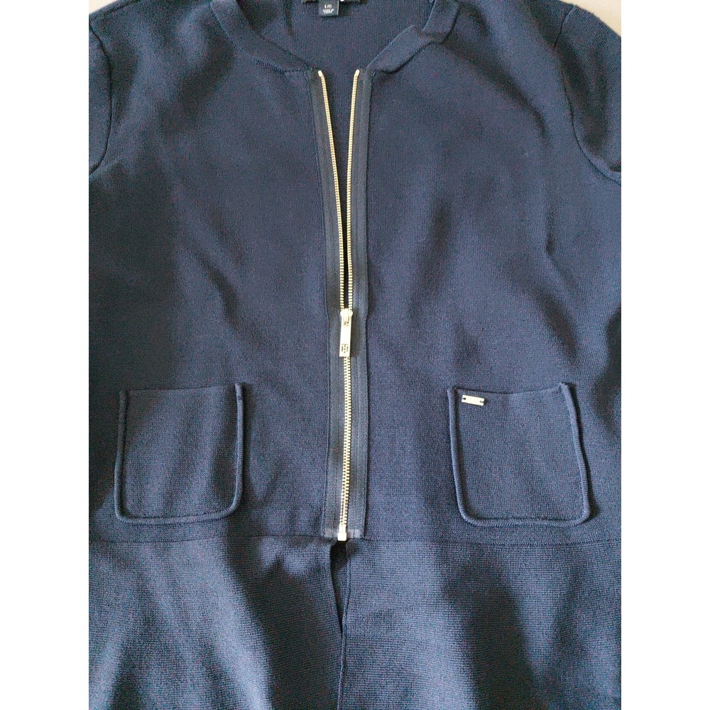 Tommy Hilfiger Sweater Large Navy Blue Peplum Zip Front Liquid Knit Preppy Class - Picture 9 of 13